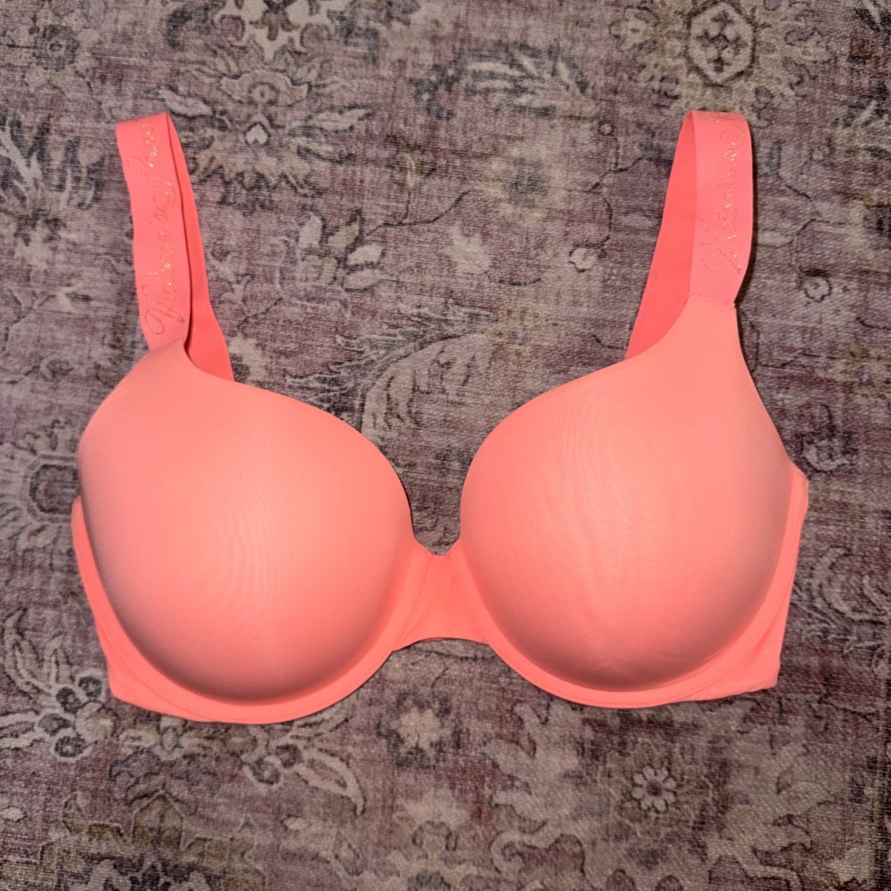 Victoria's Secret T-Shirt Push-Up Full Coverage Bra Neon Coral Size 36DD